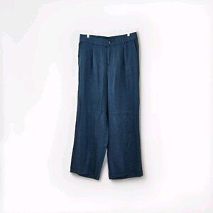 Torrid Pants Womens 14T Teal High Rise Wide Leg Linen Blend Pockets Zip Fly Boho
